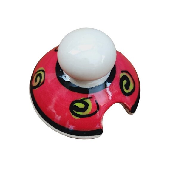 Su Chi Pottery Handmade Red Green Spiral Sugar Honey Pot Bowl w/ Lid - Picture 6 of 6